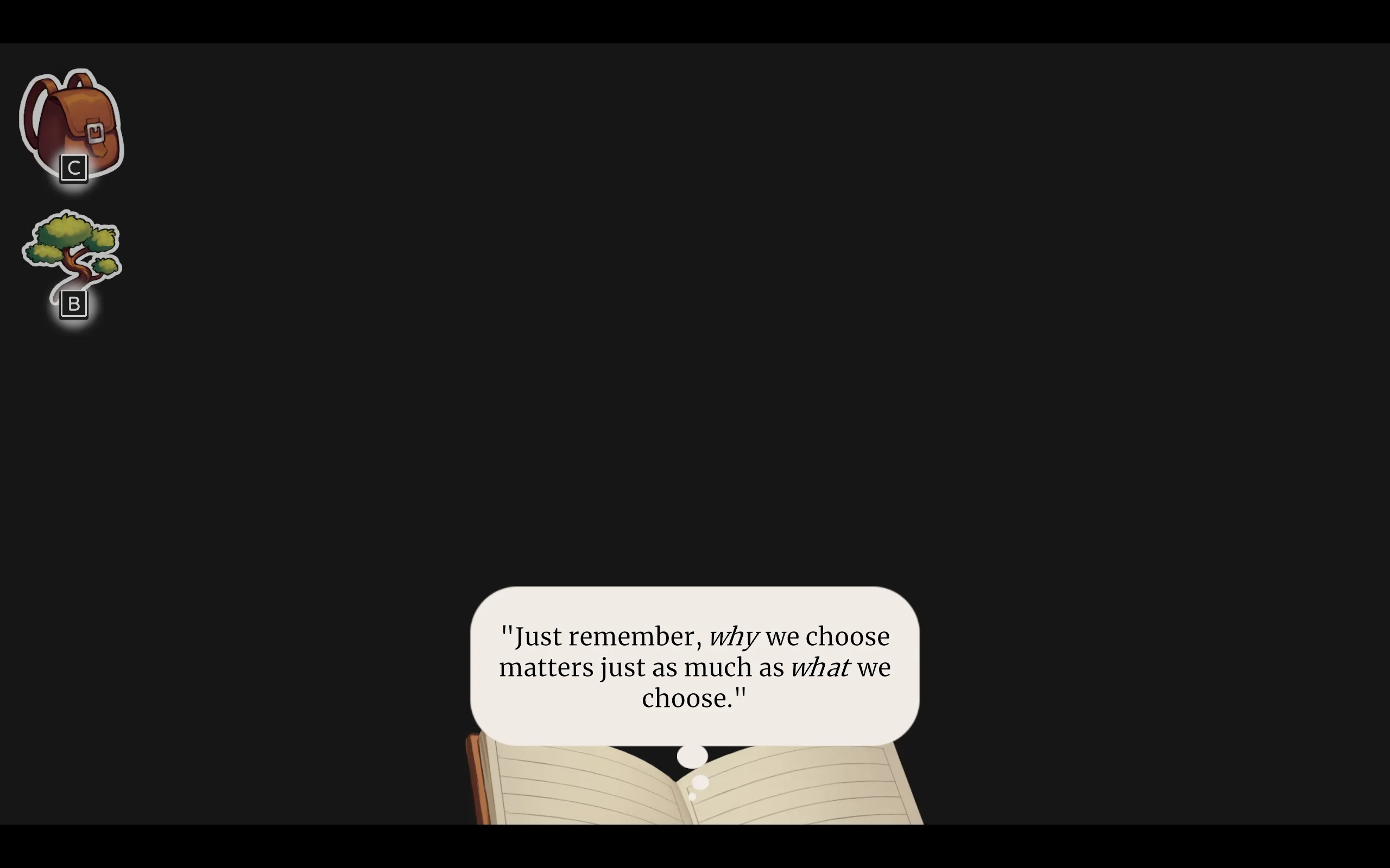 A book lies open. Its text reads "Why we choose matters just as much as what we choose."